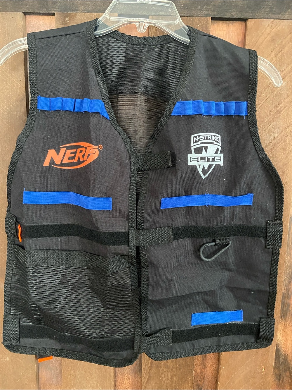 Nerf Black Tactical Vest with Blue Accents and Orange Logo
